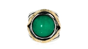 Green Chalcedony Cabochon Ring in Sterling Silver with 14kt Yellow Gold