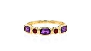 60 ct. t.w. Amethyst and .20 ct. t.w. Garnet Ring in 14kt Yellow Gold