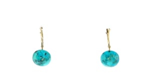Button Turquoise Drop Earrings in 14kt Yellow Gold