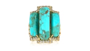 Turquoise and .80 ct. t.w. White Topaz Ring in 18kt Gold Over Sterling