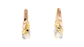 Italian Andiamo 14kt Tri-Colored Gold Scalloped Hoop Earrings. 1 38