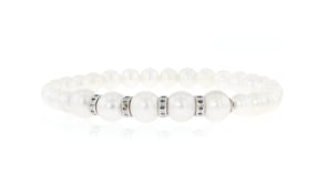 6-8.5mm Cultured Pearl and .25 ct. t.w. Diamond Stretch Bracelet in Sterling Silver