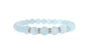 6-8mm Graduated Aquamarine Bead and .24 ct. t.w. Diamond Spacer Bracelet in Sterling Silver