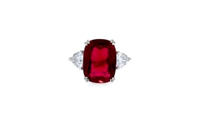 12.70 Carat Simulated Ruby and 1.75 ct. t.w. CZ Ring in Sterling Silver