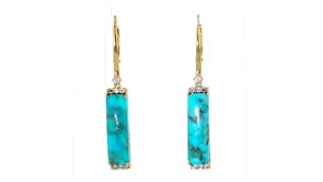 Turquoise Drop Earrings with .20 ct. t.w. White Topaz in 18kt Gold Over Sterling
