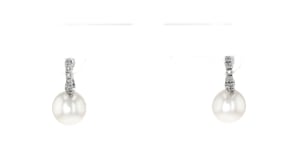 8mm Cultured Pearl Earrings with Diamond Accents in 14kt White Gold