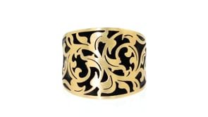 Italian 14kt Yellow Gold and Black Enamel Ring