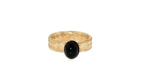 Italian Black Onyx Mesh Stretch Ring in 14kt Yellow Gold
