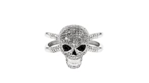 .50 ct. t.w. Black and White Diamond Skull Ring in Sterling Silver
