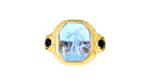 Italian Tagliamonte Blue Venetian Glass Cameo and 2.00 ct. t.w. Sapphire Ring in 18kt Gold Over Sterling