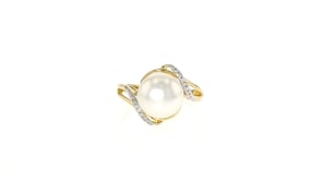 10-10.5mm Cultured Pearl Wave Ring with Diamond Accents in 14kt Yellow Gold