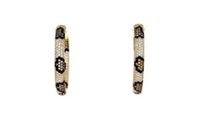 3.23 ct. t.w. Multicolored CZ Leopard Inside-Outside Hoop Earrings in 18kt Gold Over Sterling