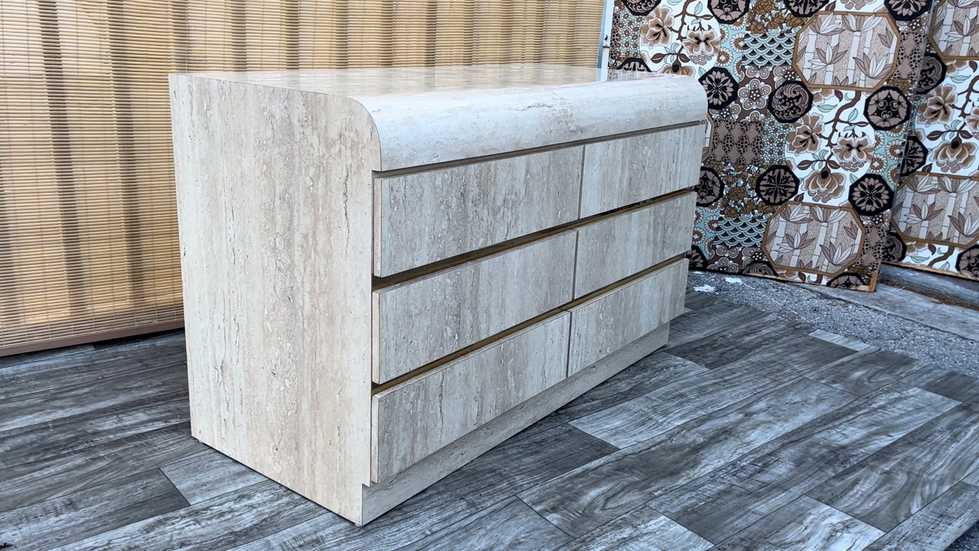 Early 1990s Postmodern Waterfall Marbleized Formica Chest of Drawers /  Dresser