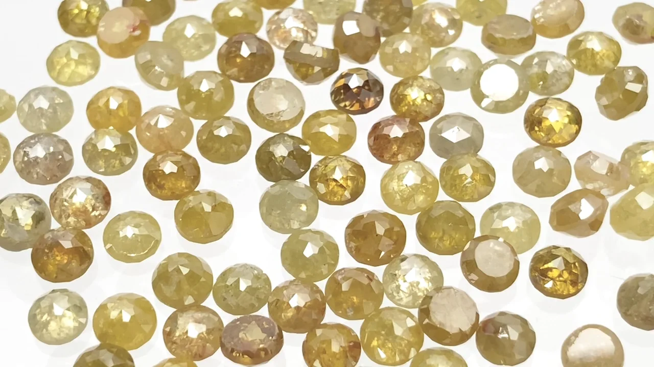 イエローダイヤモンド ラウンド ローズカット4mm 3粒｜天然石ビーズ