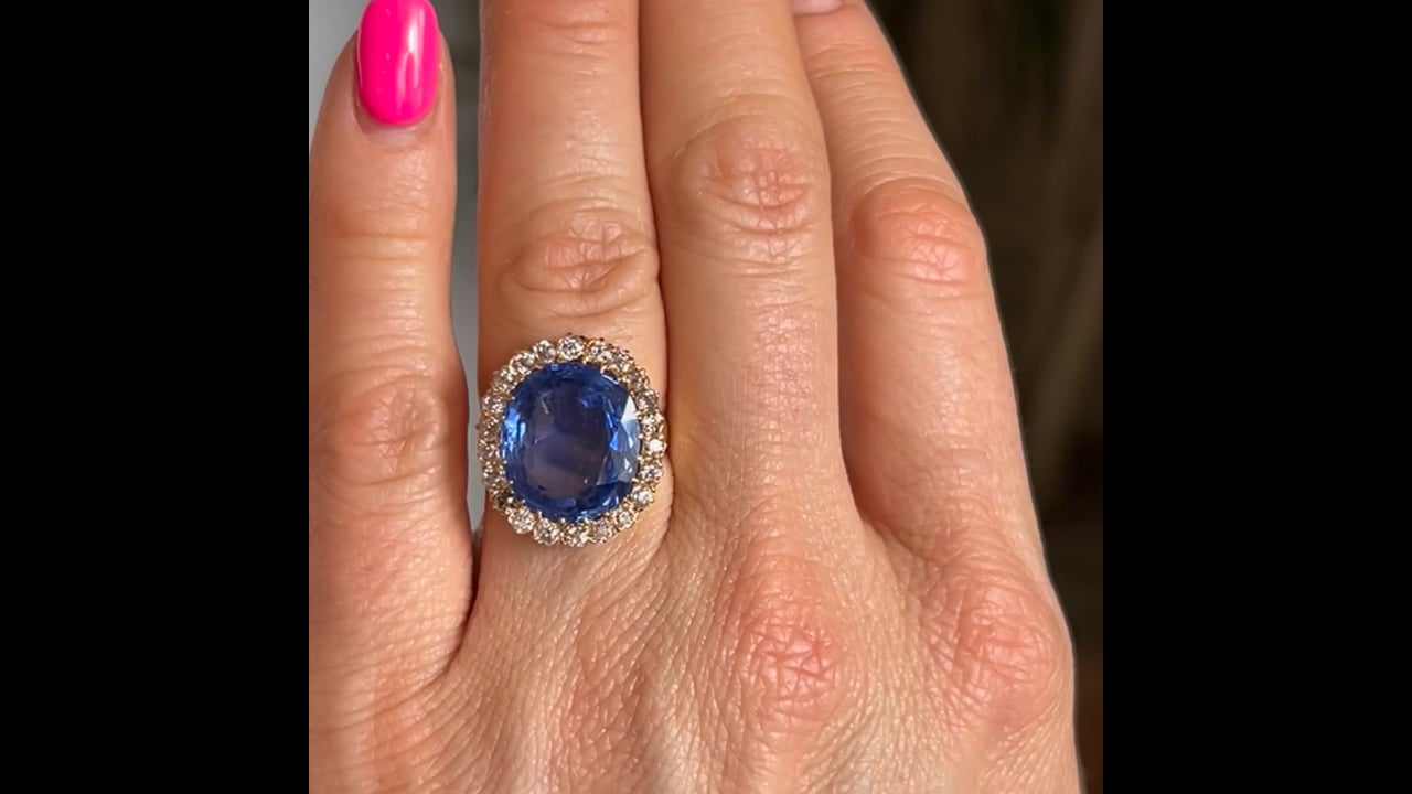 Victorian Ceylon Sapphire Diamond Cocktail Ring in 18k