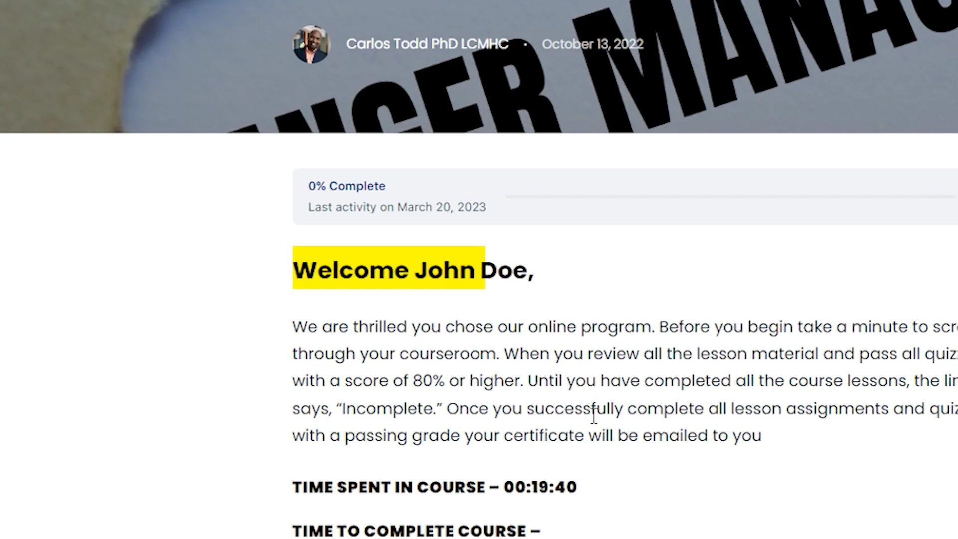 Online anger management classes by carlos todd phd