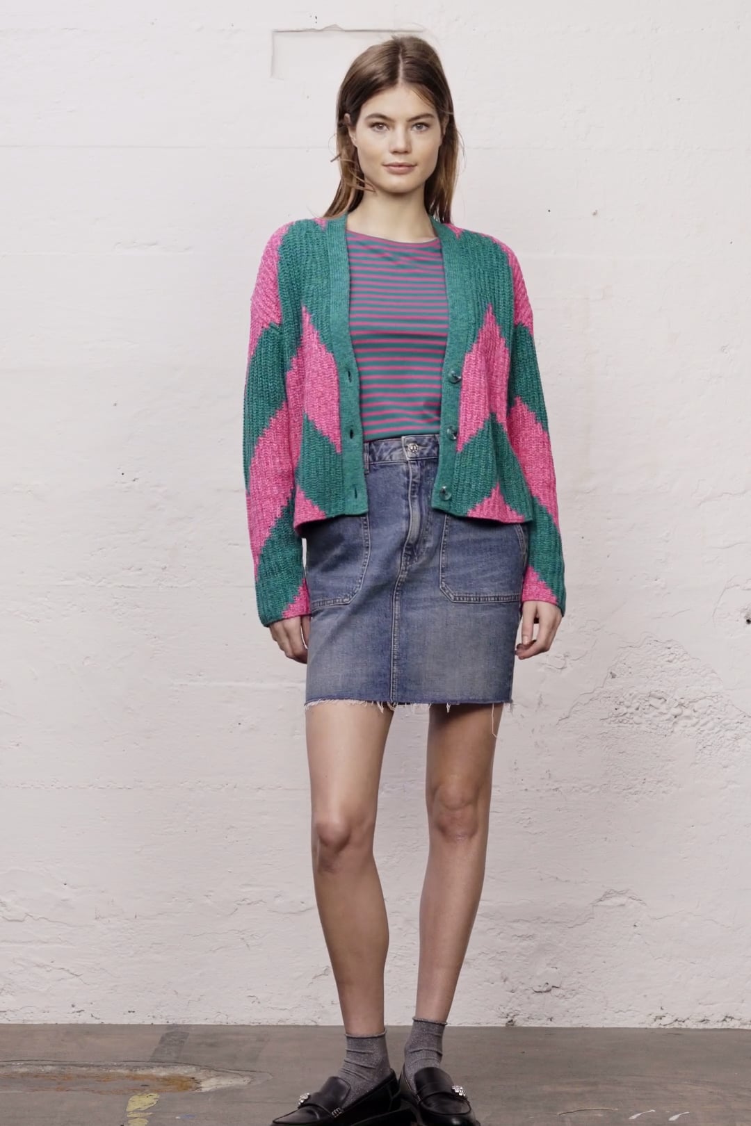 Cardigan - pink green
