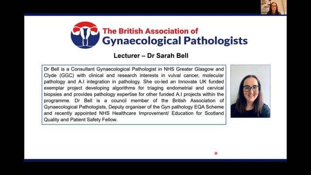 Artificial Intelligence in gynaepathology, Dr Sarah Bell