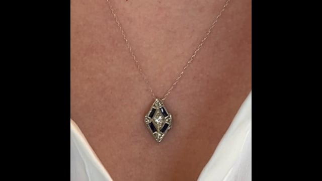 Art Deco Diamond & Synthetic Sapphire Pendant Necklace in