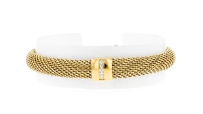 Gold-Plated Stainless Steel Mesh Bracelet with Crystals