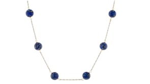 8mm Lapis Bead Station Necklace in 14kt Yellow Gold