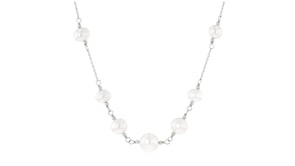 6-10mm Cultured Pearl Station Necklace in Sterling Silver