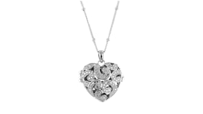 Sterling Silver Heart Locket Necklace with Diamond Accents