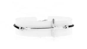 Sterling Silver and Black Leather Sideways Cross Bracelet
