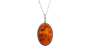Oval Cognac Amber Pendant Necklace in Sterling Silver