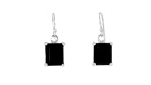 10x8mm Emerald-Cut Black Onyx Drop Earrings in Sterling Silver