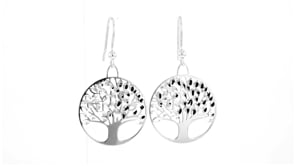 Italian Sterling Silver Diamond-Cut and Polished Tree of Life Drop Earrings