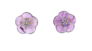 5.50 ct. t.w. Amethyst and .30 ct. t.w. Tanzanite Flower Earrings in 18kt Gold Over Sterling