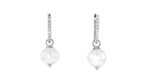 10mm Cultured Pearl and .40 ct. t.w. White Topaz Removable Hoop Drop Earrings in Sterling Silver