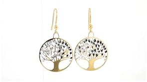 Italian 18kt Gold Over Sterling Diamond-Cut Tree of Life Drop Earrings
