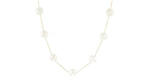 7-7.5mm Cultured Pearl Station Necklace in 14kt Yellow Gold