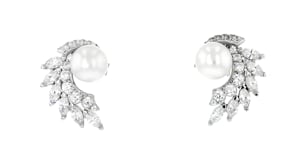 6.5-7mm Cultured Pearl and 1.50 ct. t.w. CZ Curved Cluster Earrings in Sterling Silver
