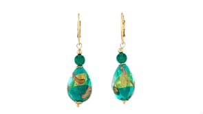 Italian Green and Goldtone Murano Glass Drop Earrings in 18kt Gold Over Sterling