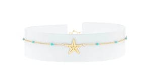 Italian 14kt Yellow Gold Starfish and Blue Enamel Station Anklet