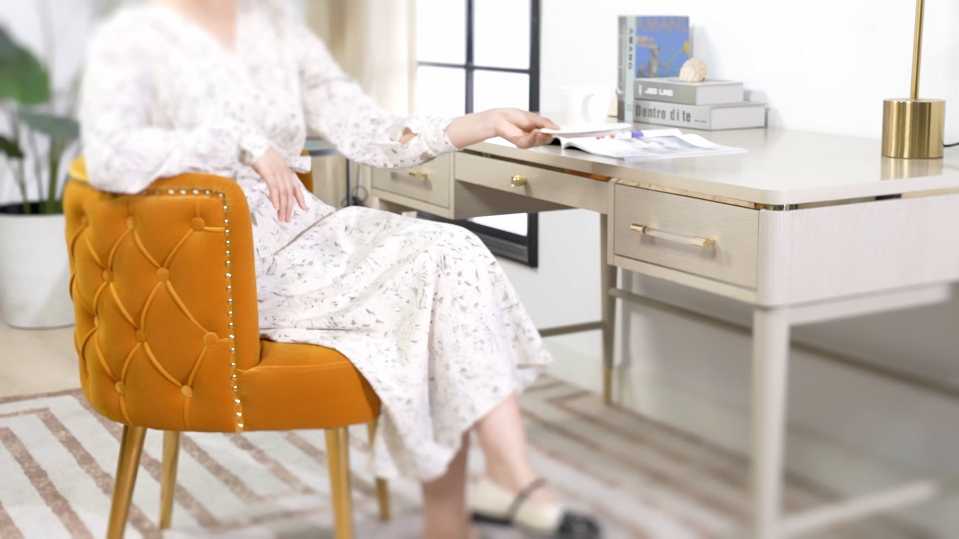 Misty MidCentury Glam Barrel Accent Chair, Burnt Orange Performance