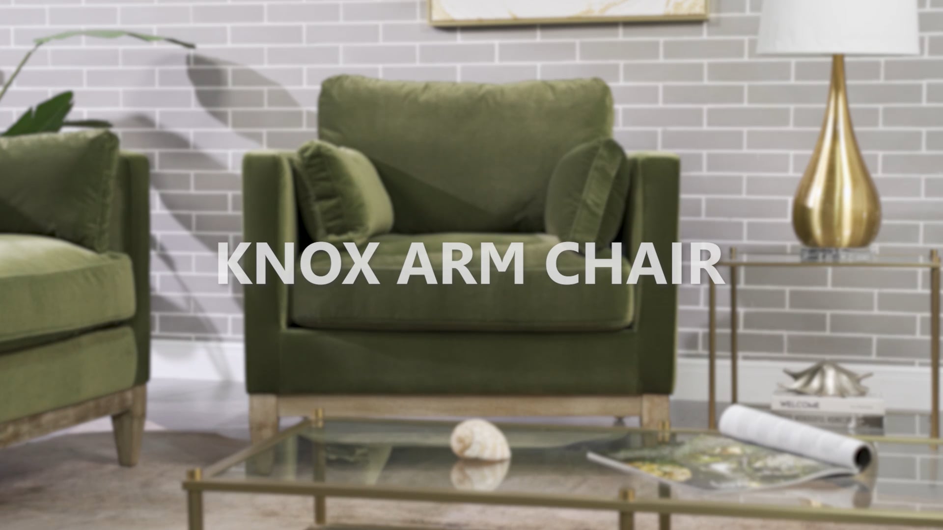 Knox 36" Modern Farmhouse Arm Chair, Olive Green Performance Velvet