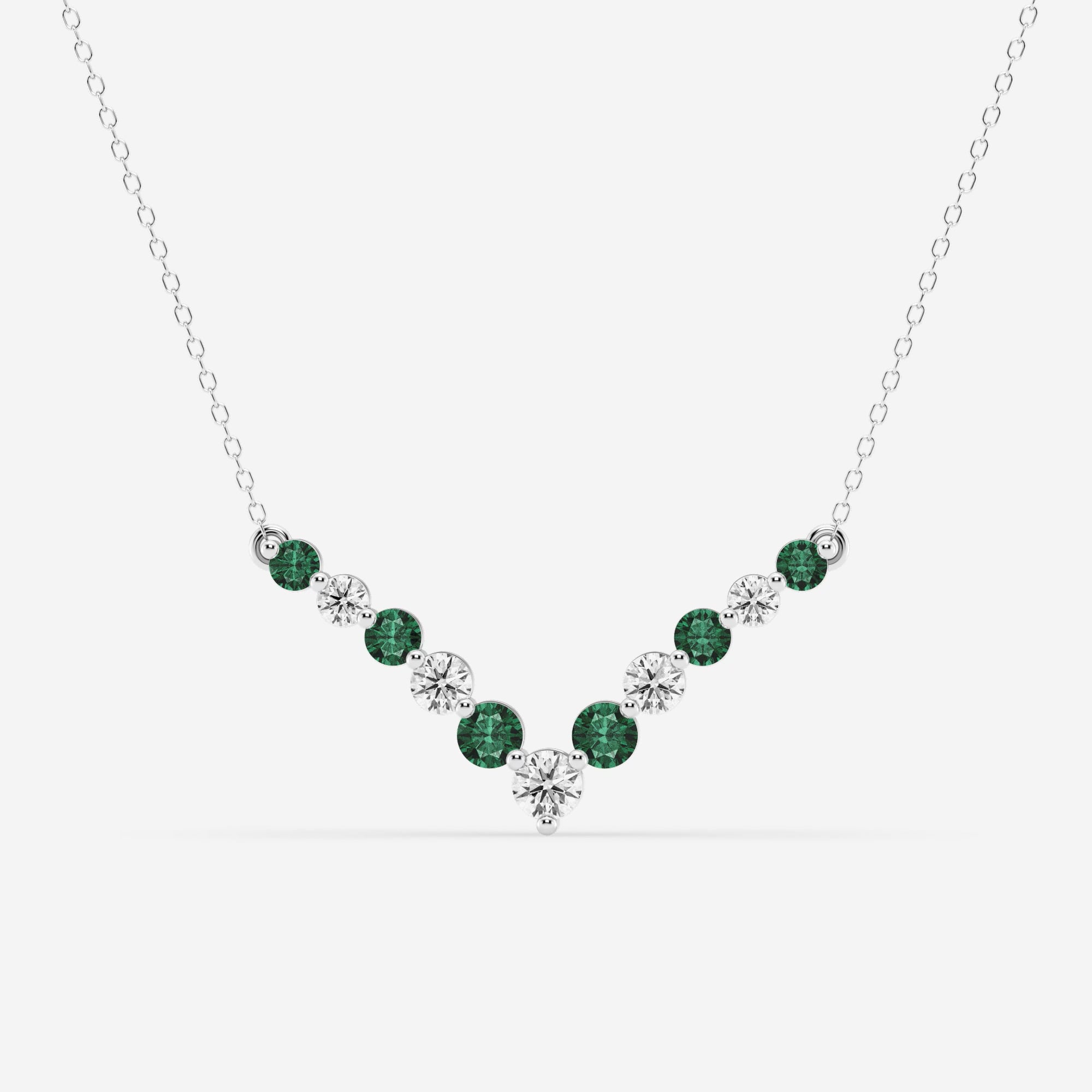 product video for 1 ctw Round Lab Grown Diamond and Round Created Emerald Chevron Fashion Necklace