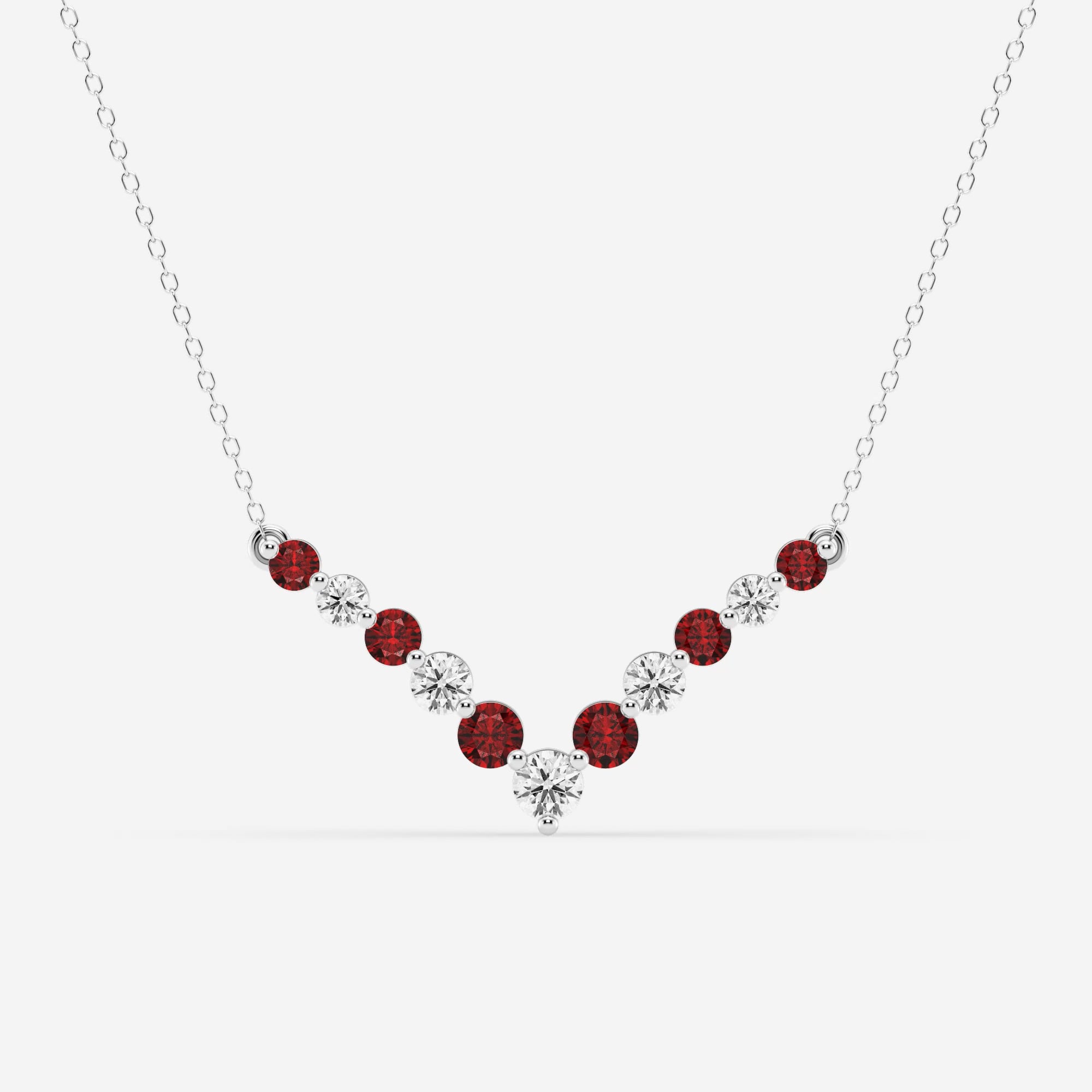 product video for 1 ctw Round Lab Grown Diamond and Round Created Ruby Chevron Fashion Necklace