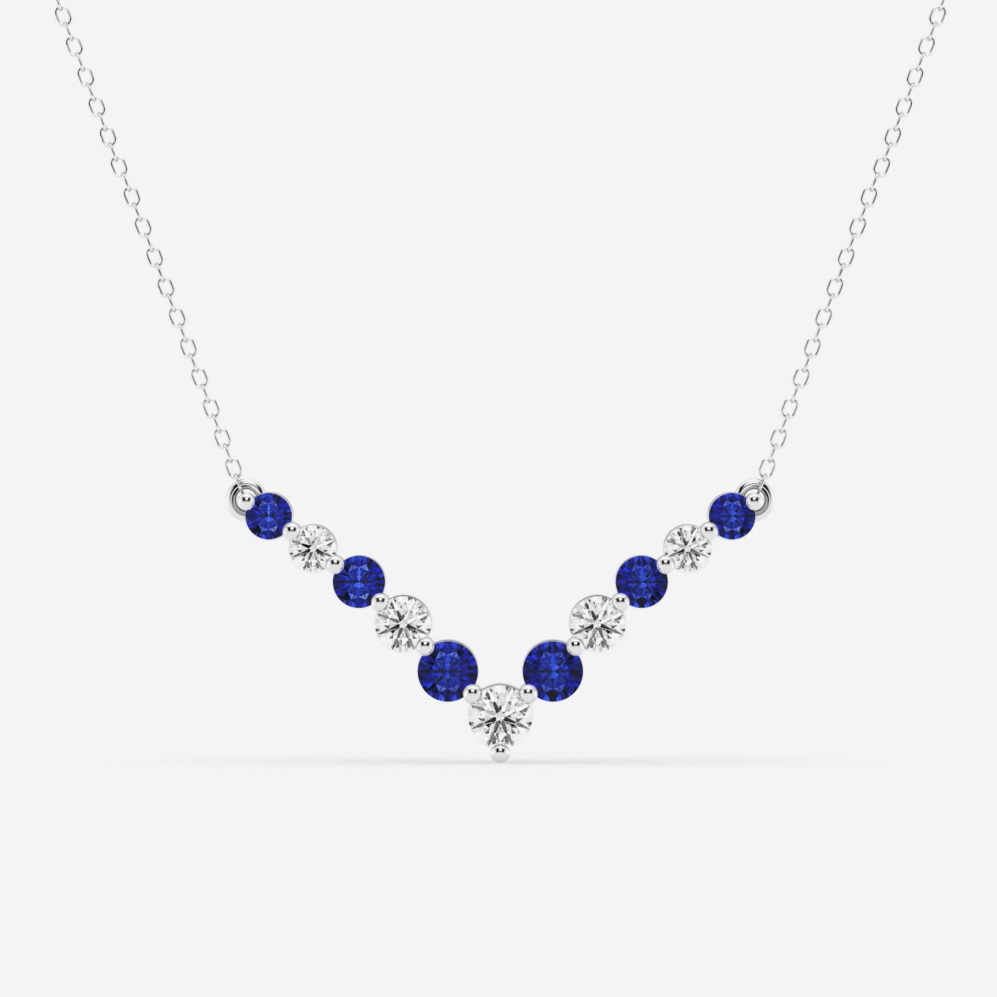 product video for 1 ctw Round Lab Grown Diamond and Round Created Sapphire Chevron Fashion Necklace