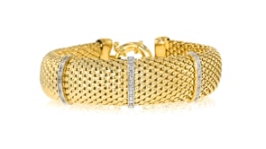 Italian .15 ct. t.w. Diamond Bar Mesh Bracelet in 18kt Yellow Gold Over Sterling . 8.5