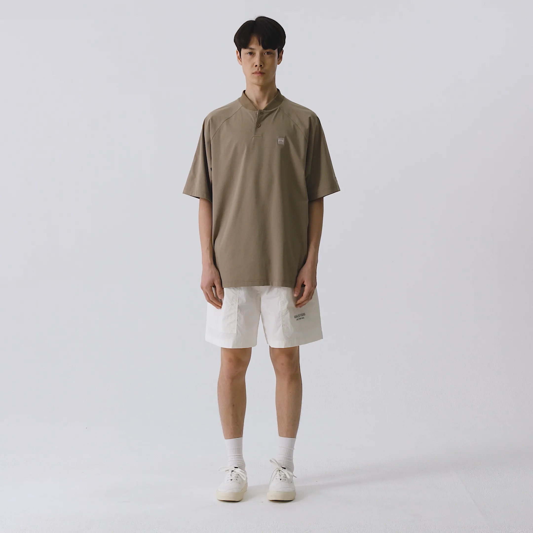 ★GOAL STUDIO★ AIR DRY HENLEYNECK TEEBEIGE G3MTS104#BG SALE 40%] AIR DRY HENLEY-NECK TEE-BEIGE - GOALSTUDIO