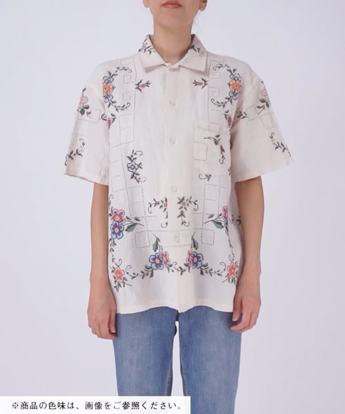 EXPRESS デザインシャツ リネンシャツ 刺繍シャツ XL 6879