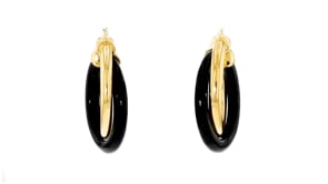 Andiamo 14kt Yellow Gold and Black Onyx Hoop Earrings. 1 12