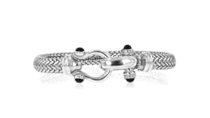 Italian Sterling Silver Horsebit Bracelet with Black Onyx
