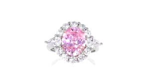 Simulated Pink Sapphire and 2.00 ct. t.w. CZ Ring in Sterling Silver