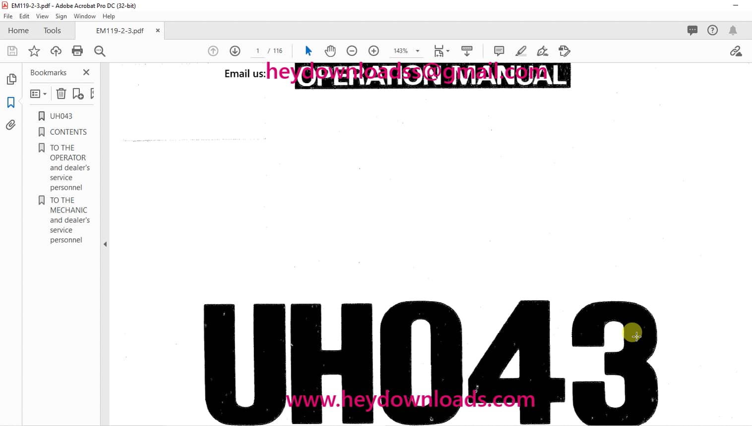 Hitachi Hydraulic Excavator UH043 Operation Manual(EM11923) on Vimeo